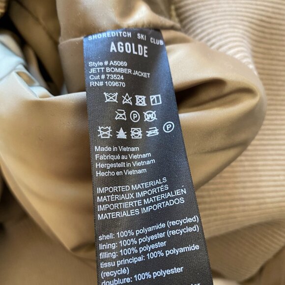 AGOLDE Shoreditch Ski Club Jett Bomber Jacket Coat Womens XL Army Green Satin - Picture 8 of 13